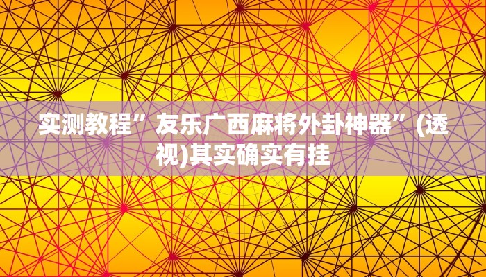 实测教程”友乐广西麻将外卦神器”(透视)其实确实有挂